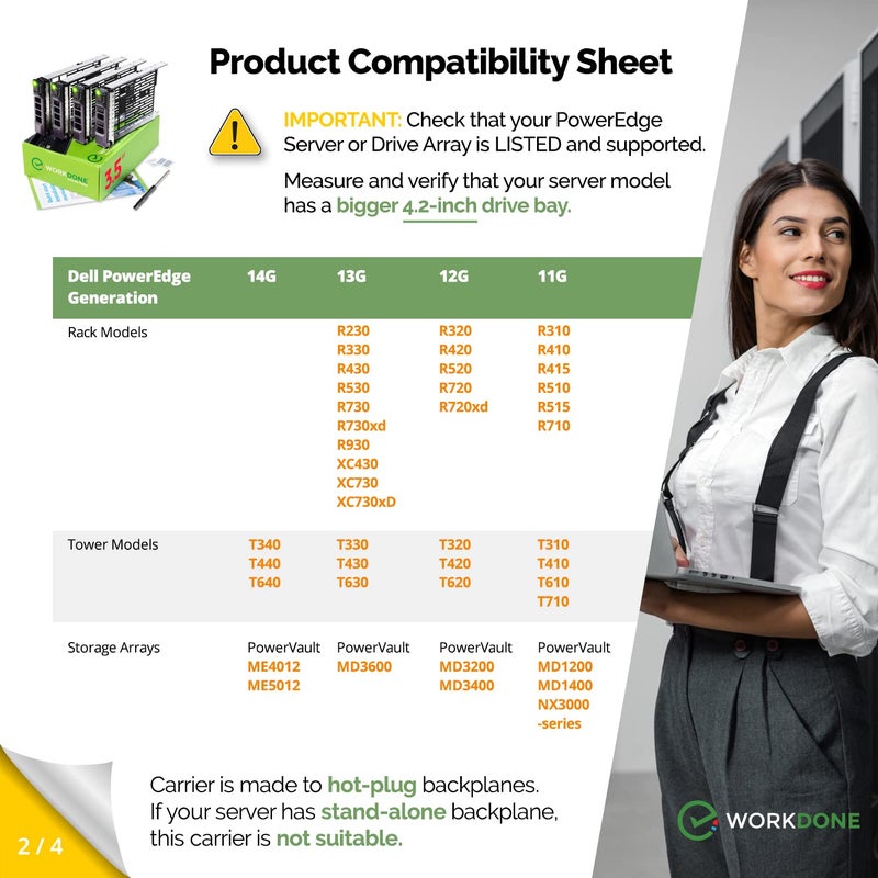 WORKDONE 4-Pack - 3.5 inch Hard Drive Caddy - Compatible for Dell PowerEdge Selected 11-13th Gen. Servers - with Detailed Installation Manual - Sled Front Sticker Labels - Screwdriver - Image 3